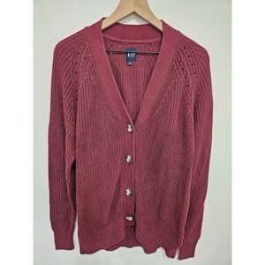 GAP Womens Cotton Shaker Stitch Cardigan Sweater Burgundy Zinfandel M NWT
